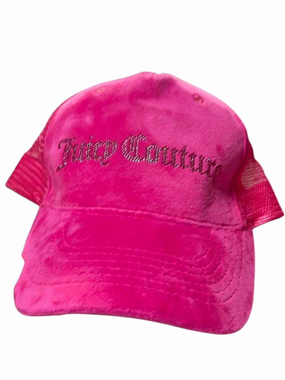 Juicy‎ Couture Hat Hot Pink Trucker Mesh Cap Velour Crystals Adjustable Y2K